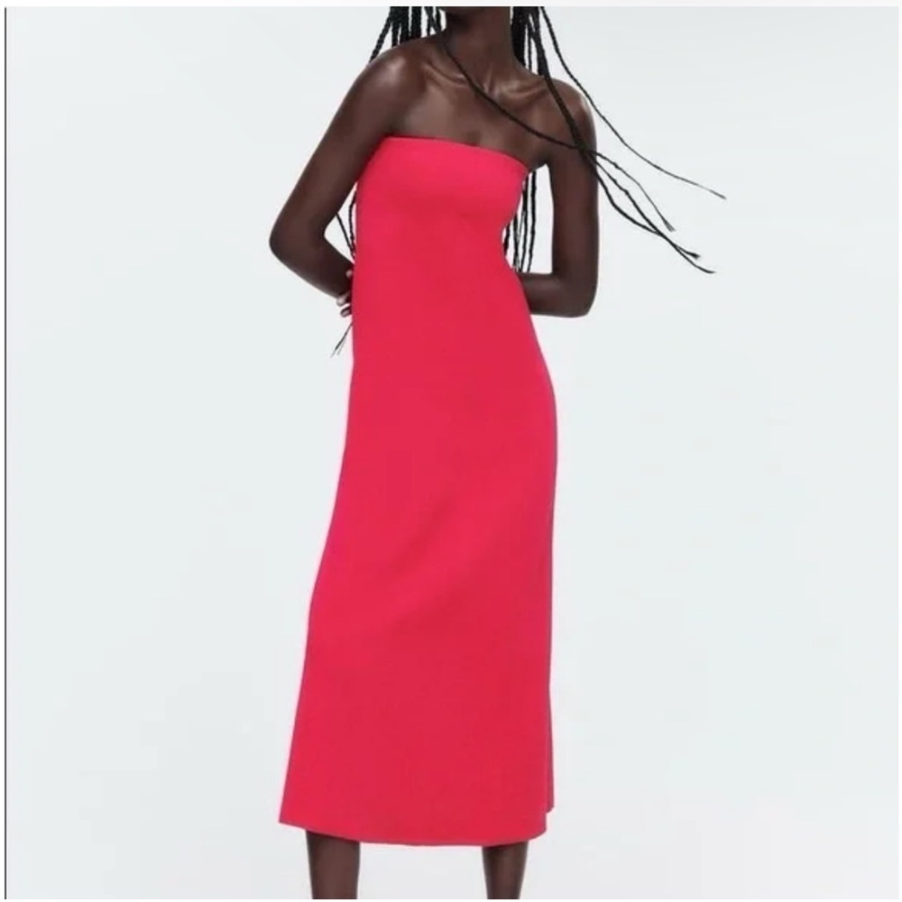 Zara strapless knit pink midi bandeou dress sz.S